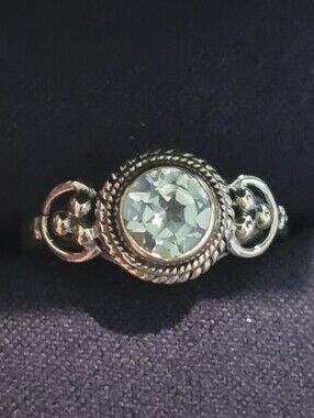 Sterling Silver Aquamarine-Color Crystal Ring - Classic Rope Setting